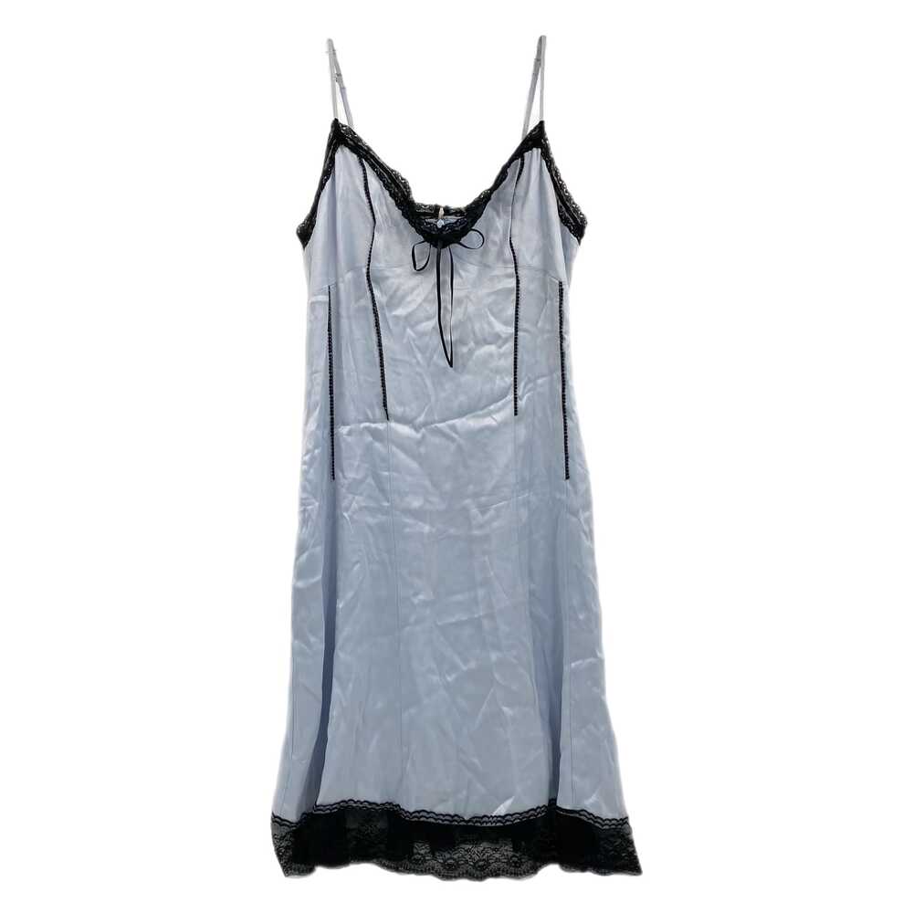 Anthropologie Blue Black Midi Dress Lace Trim Satin | Womens 14